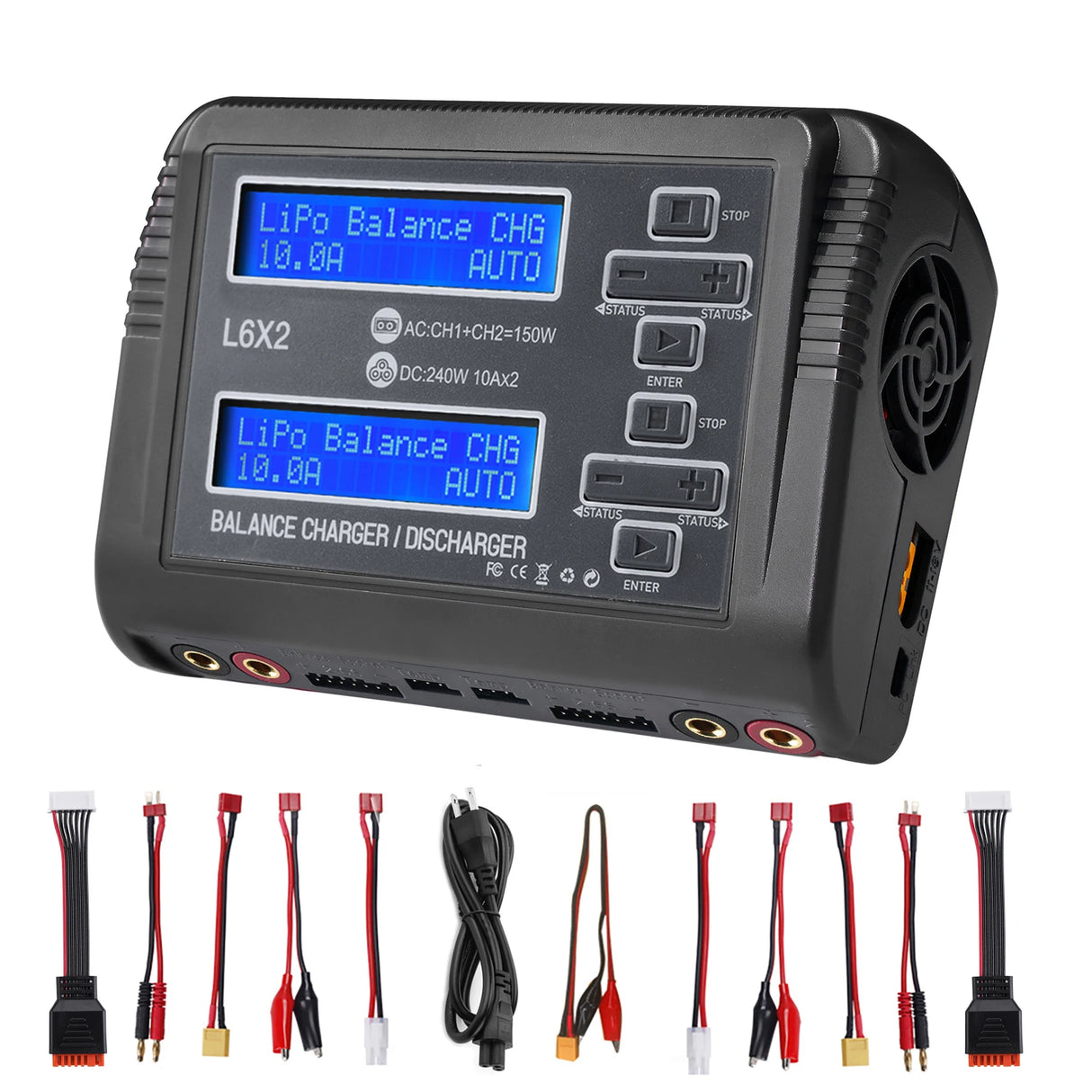 HTRC T240/K6+Pro/L6X2/C150 Lipo Charger Dual Channel AC 150W DC 240W RC Charger for Lipo NiMH NiCD LiHV NiCd PB Li-ion Battery