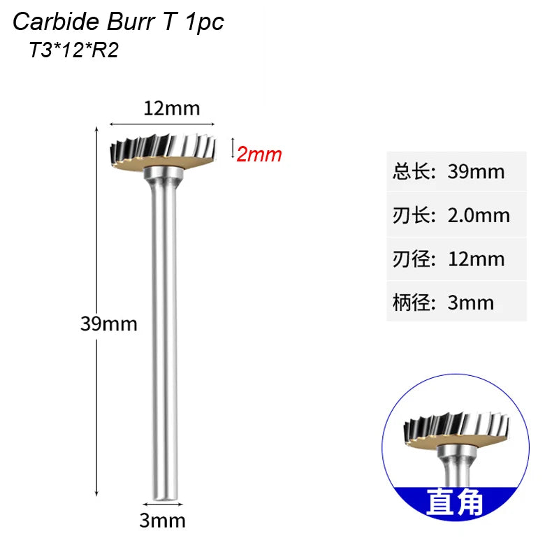 T Type Carbide Rotary File Arc Metal Cutter Bit Tungsten Hard For Aluminum Stone Plastic Carving Engraving For Dremel Metalwork