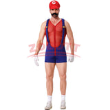 Anime Luigi Bros Cosplay Costume Red Blue Hollow Overalls Jumpsuits Costume Carnival Party Disguise Plumber Funny Onesie