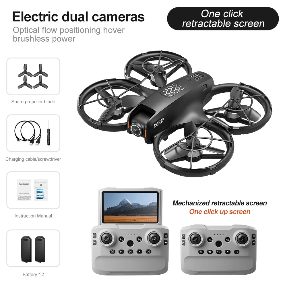 M5 Drone Screen Remote Control Brushless MotorHeadless Mode Helicopter Optical Flow Quadcopter Dron RC Toys for Boy Gift