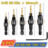 5pcs Countersink Drill Woodworking Drill Bit Set Drilling Pilot Holes for Screw Sizes #5 #6 #8 #10 #12 Cutter Screw Hole Drill