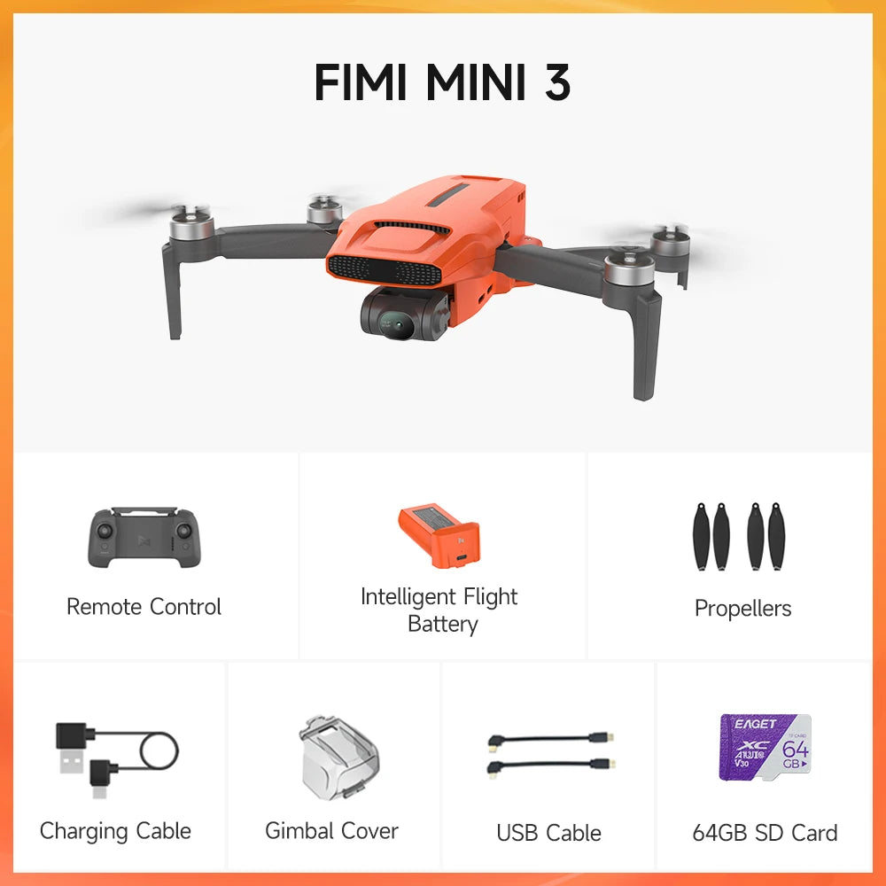FIMI MINI 3 AI Super Night Video Drone with 4K Professional Camera 1/2 Inch Stacked CMOS Sensor Under 245g Quadcopter