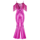 Girls Hippie Costume Cosplay Vintage 60s 70s Disco Stage Performance Dancing Jumpsuit Carnival Shiny Singer Hippies Costumes