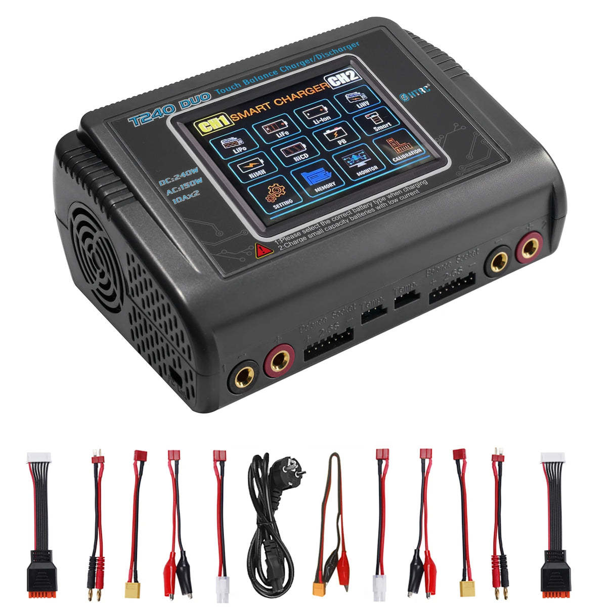 HTRC T240/K6+Pro/L6X2/C150 Lipo Charger Dual Channel AC 150W DC 240W RC Charger for Lipo NiMH NiCD LiHV NiCd PB Li-ion Battery
