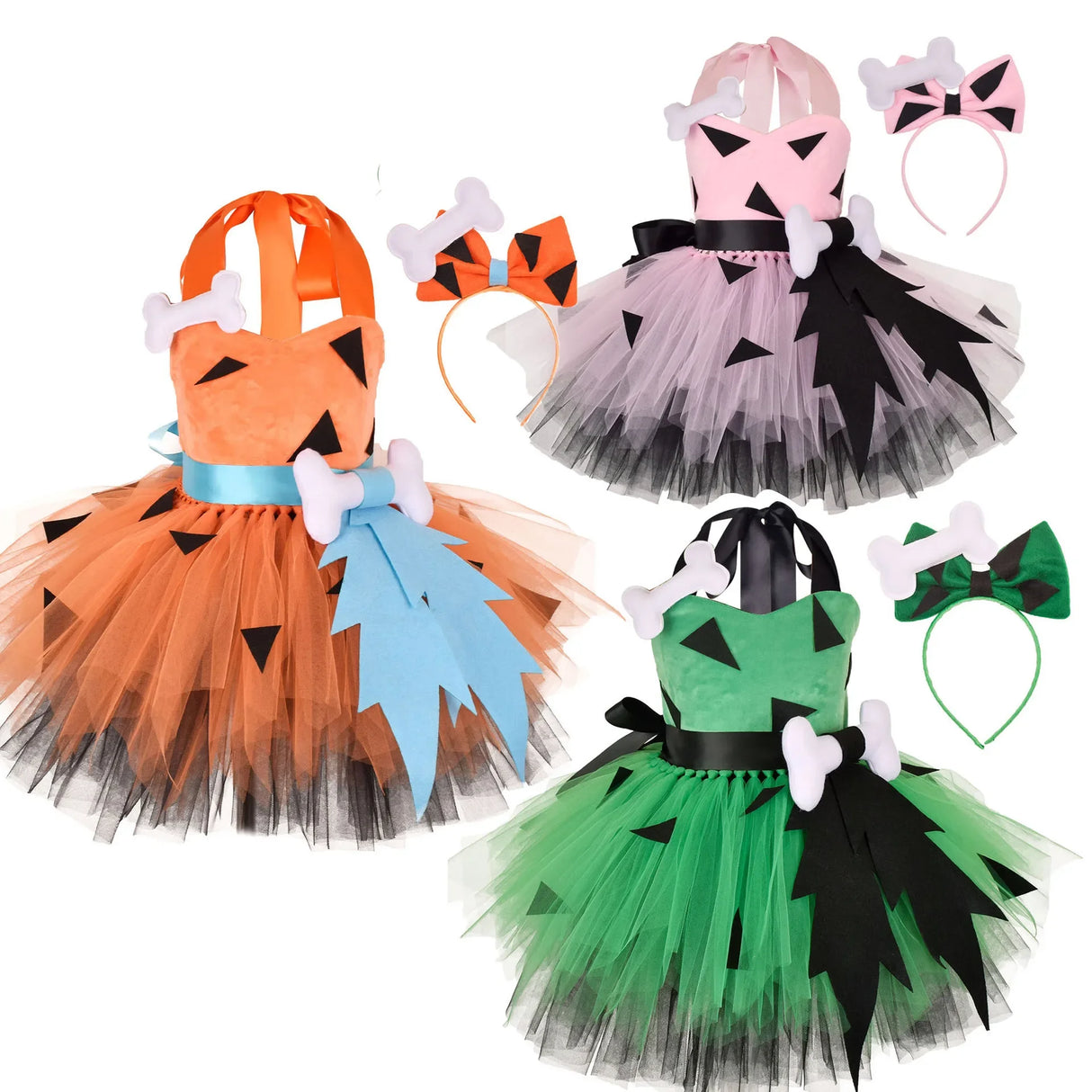 Flintstones Bone Costume Kids Girl Halloween Party Dresses Green St. Patrick's Day Cartoon Tutu Dress Children Carnival Clothes