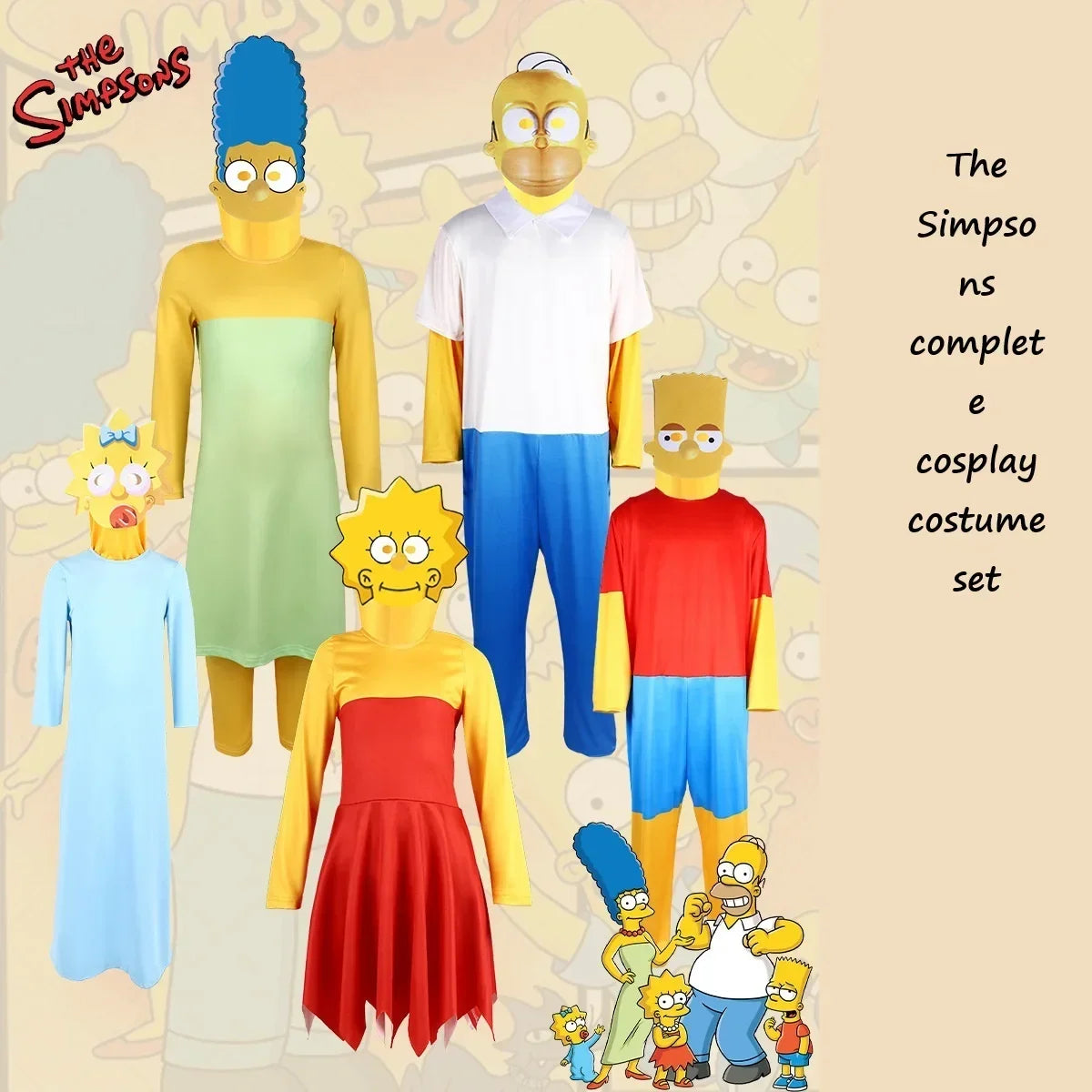 2025 Halloween  Ensemble complet de cosplay d'anime Simpson, performance sur scène, parent-enfant