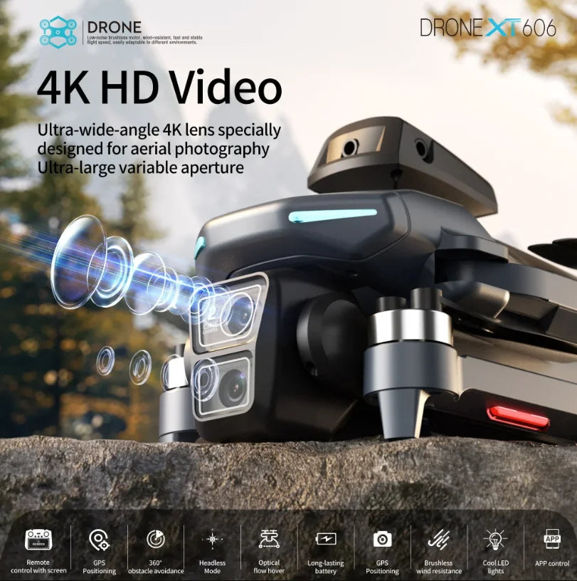 Lenovo XT606 MAX Drone 4K 8K Professional HD Camera FPV with Screen 360° Obstacle Avoidance Brushless Motor Quadcopter Toy Gift