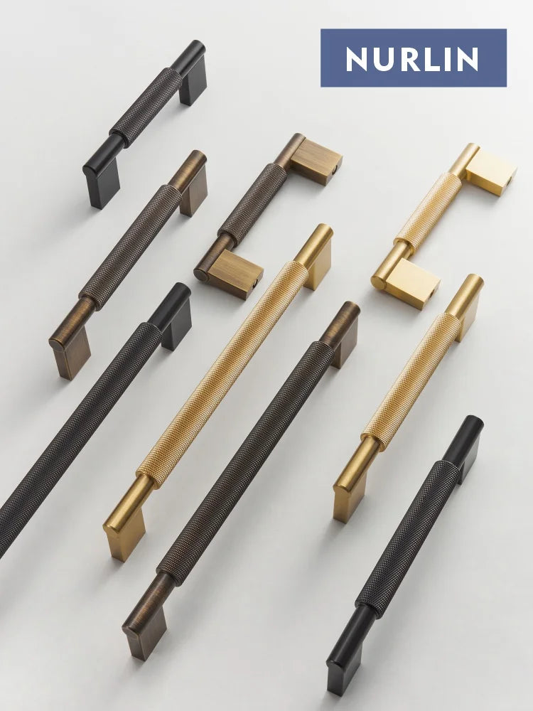 Nurlin New Solid Brass Knurling Brushed Cross Brass Cabinet Long Appliance Pull Bar Furniture Refrigerator Door Kitchen handle