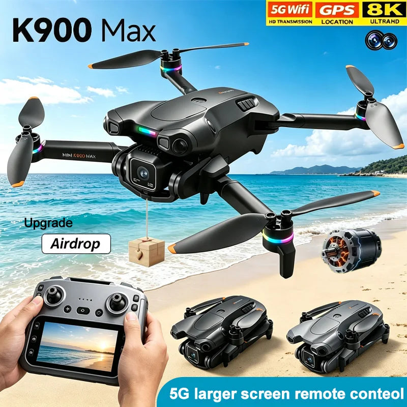 K900 Max Drone 8K Professional HD Dual Camera Dron Brushless Motor 5G WIFI FPV Foldable with Obstacle Avoidance RC Dron Toy Gift