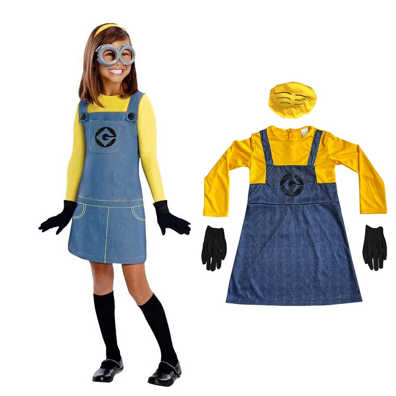 Family Little Yellow Men Cosplay Costume Set Adult Yellow Shirt Blue Overalls Halloween Carnival Party Role Play Outfit