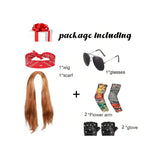 7 Pcs 70s 80s Rocker Costume Heavy Metal Wig Men women Hippie Wig with Bandana Sunglasses Punk Gloves Tattoo Sleeves for 80s Pun