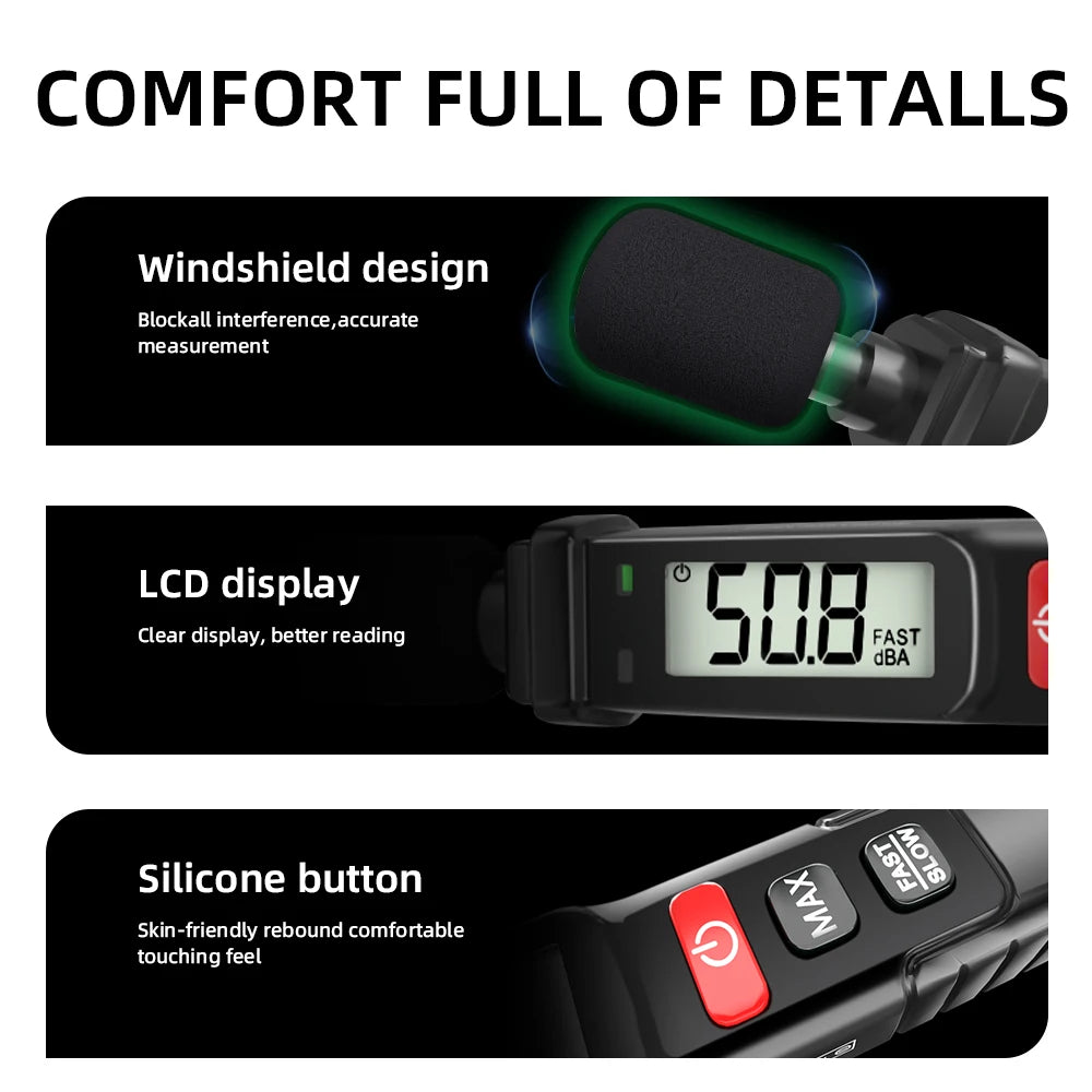 MASTFUYI Noise Meter Sound Level Meter A Weighted 30dB to 130dB Fast Response Audio Noise Meter Maximum display Decibel counter