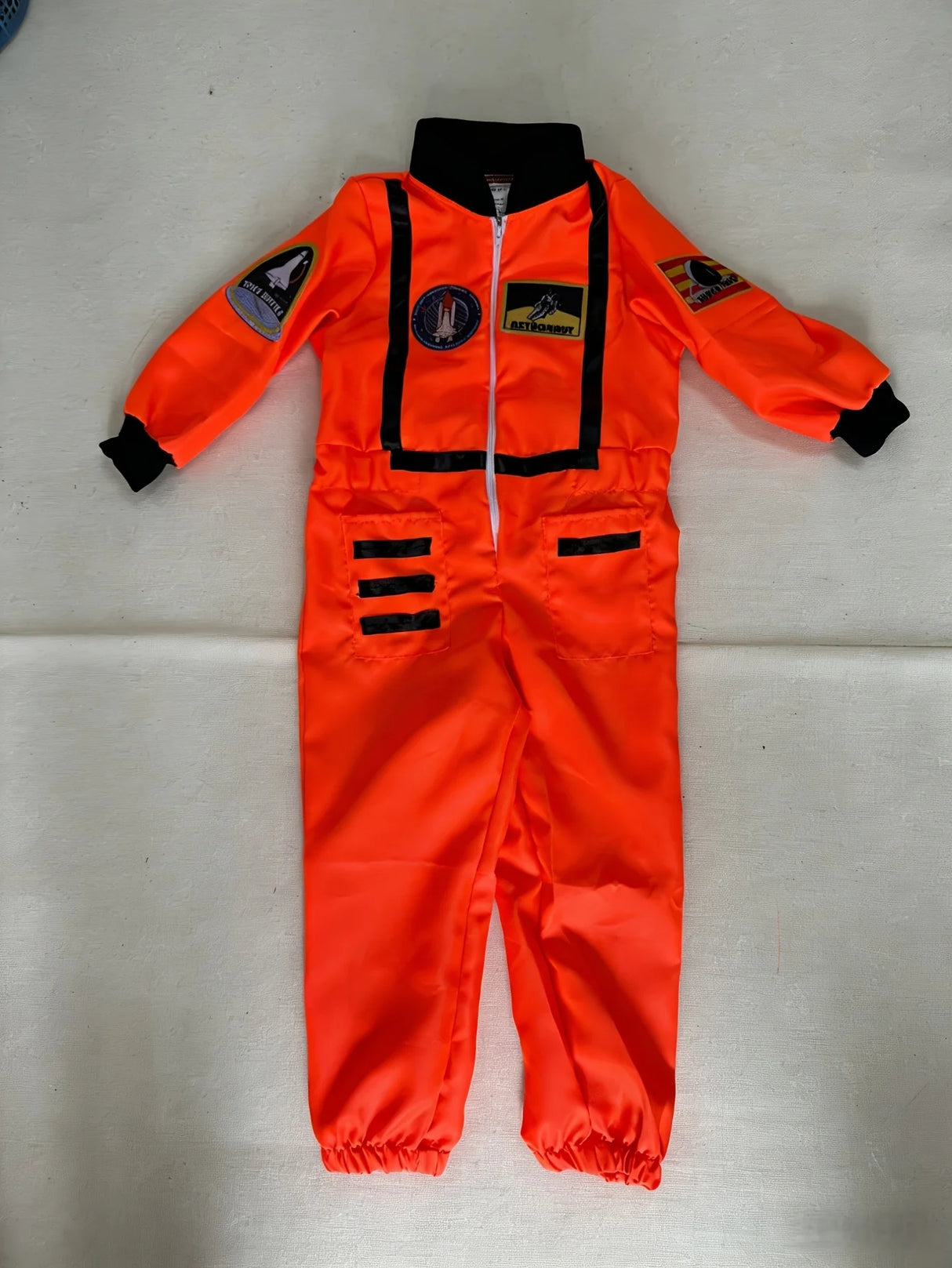 Kids Orange Space Explorer Jumpsuit, Boys Party Outfit with Astronaut Details