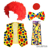 Clown Costume -  Nose Wig Bow Tie Shoes Headband Gloves Hat Stockings and Vest Dress Up Cosplay Props Accessories