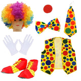 Clown Costume -  Nose Wig Bow Tie Shoes Headband Gloves Hat Stockings and Vest Dress Up Cosplay Props Accessories