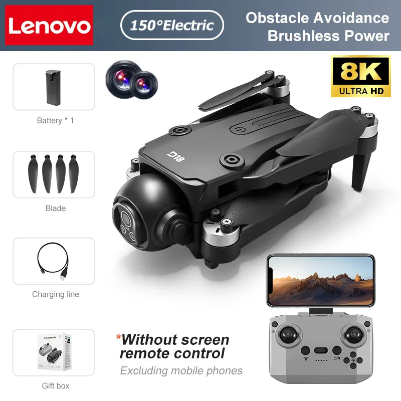 Lenovo D18 GPS Drone 8K Aerial HD Dual Camera Intelligent Obstacle Avoidance Brushless Power 5G WIFI GPS Return Screen RC Drone