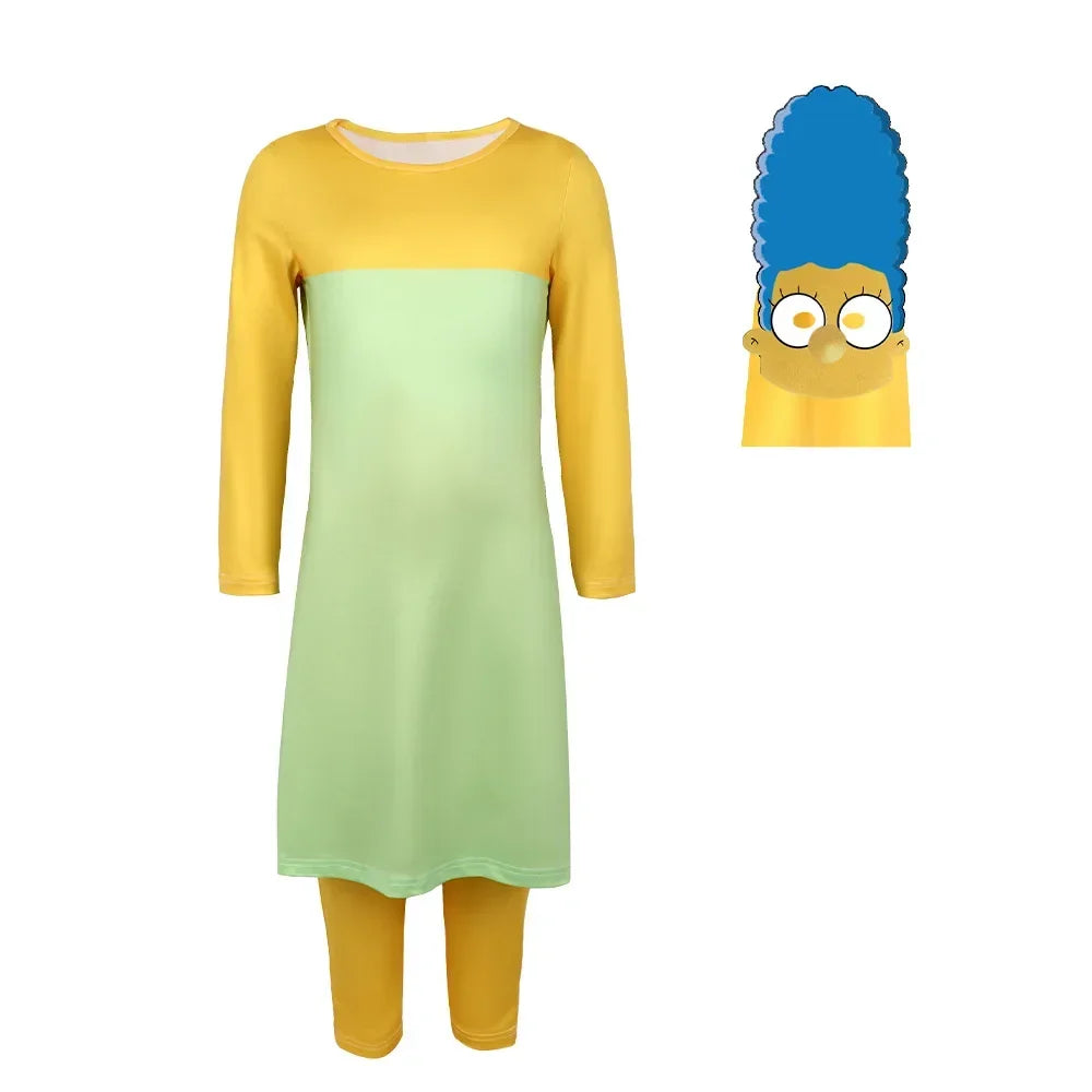 2025 Halloween  Ensemble complet de cosplay d'anime Simpson, performance sur scène, parent-enfant