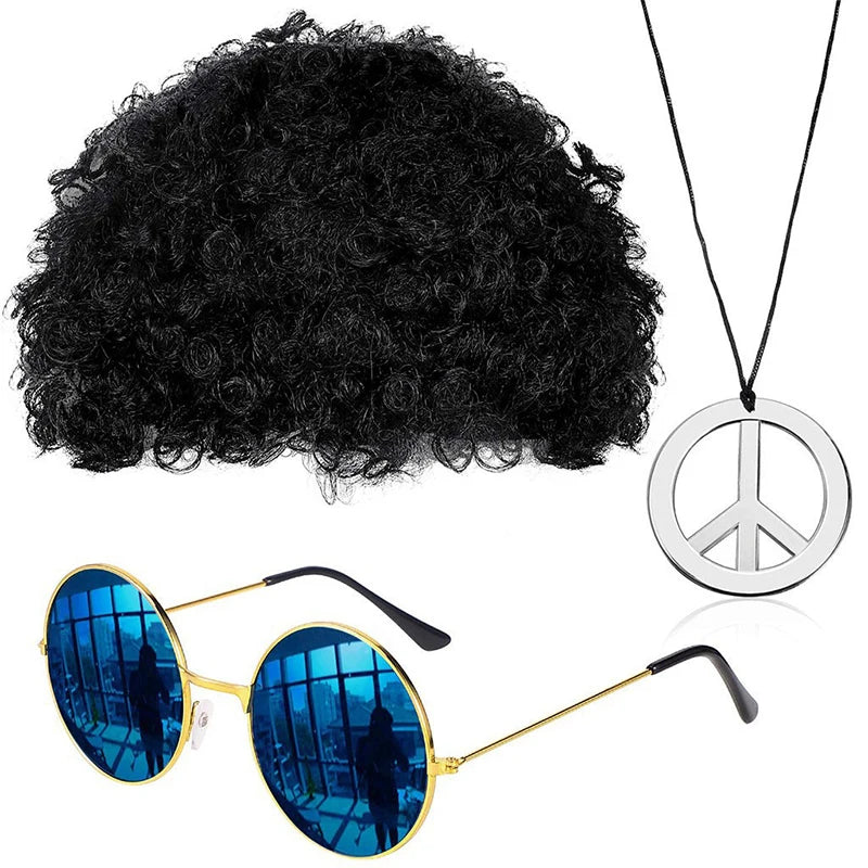 60s 70s Hippie Tassel Outfits for Women Cosplay Costume Set Peace Sign Earring Headband Fringe Vest Stage Performance Cardigan