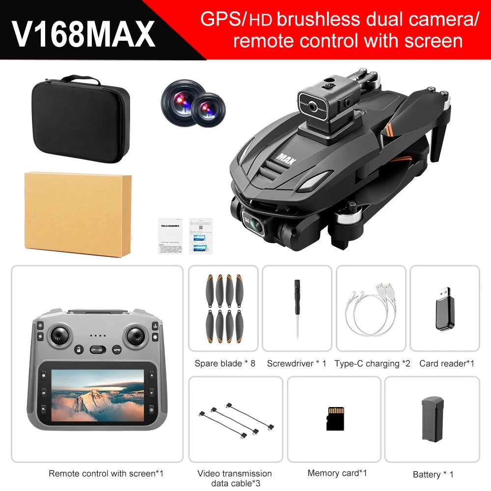 2026 V168 MAX GPS Drone Professional 8K Camera Aerial FPV Brushless Avoiding Obstacle Large Screen Remote Control Folding Drones