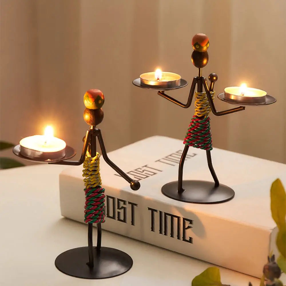 Nordic Metal Candlestick Abstract Character Sculpture Candle Holder Decor Handmade Figurines Home Decoration Art Gift