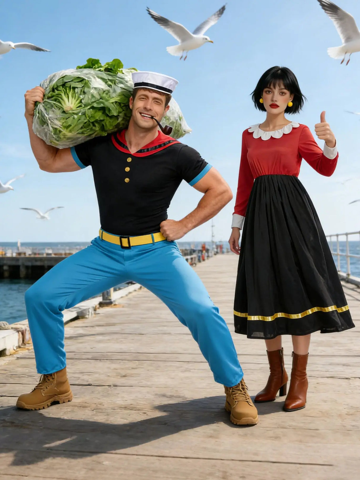 Carnival Halloween couple costume cosplay Popeye role-playing sailor costume couple stage performance costume