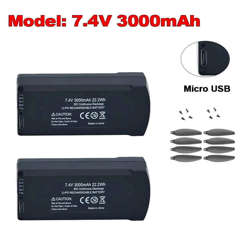 2Pcs V168 Pro Max original 7.4V 3000mAh Lipo Battery suitable for V168 V198 GPS 8K 3.7V 2000mAh drone charging backup battery