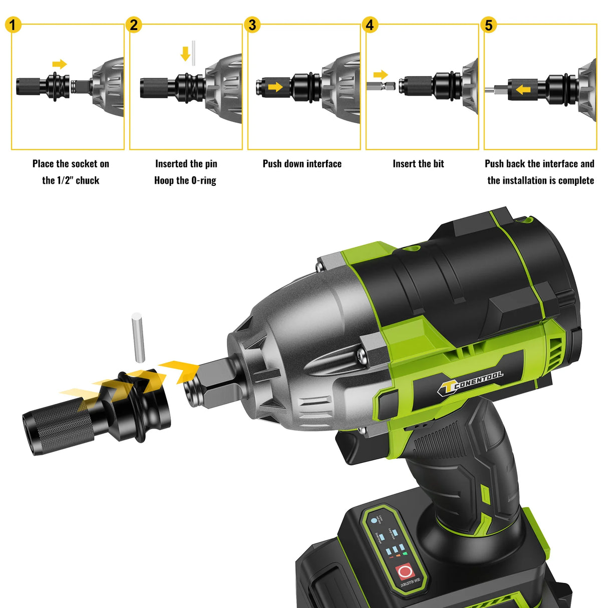 CONENTOOL 520N.M Brushless Electric Wrench 21V Cordless Impact Wrench 3 IN 1 Screwdriver 1/2" Power Tools for Makita 18V Battery