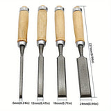 4 Pcs 8/12/16/20mm Comfortable Beech Handle Wood Chisel with Wood Handles - Ergonomic Wood Carving Tools DIY Auxiliary Tools