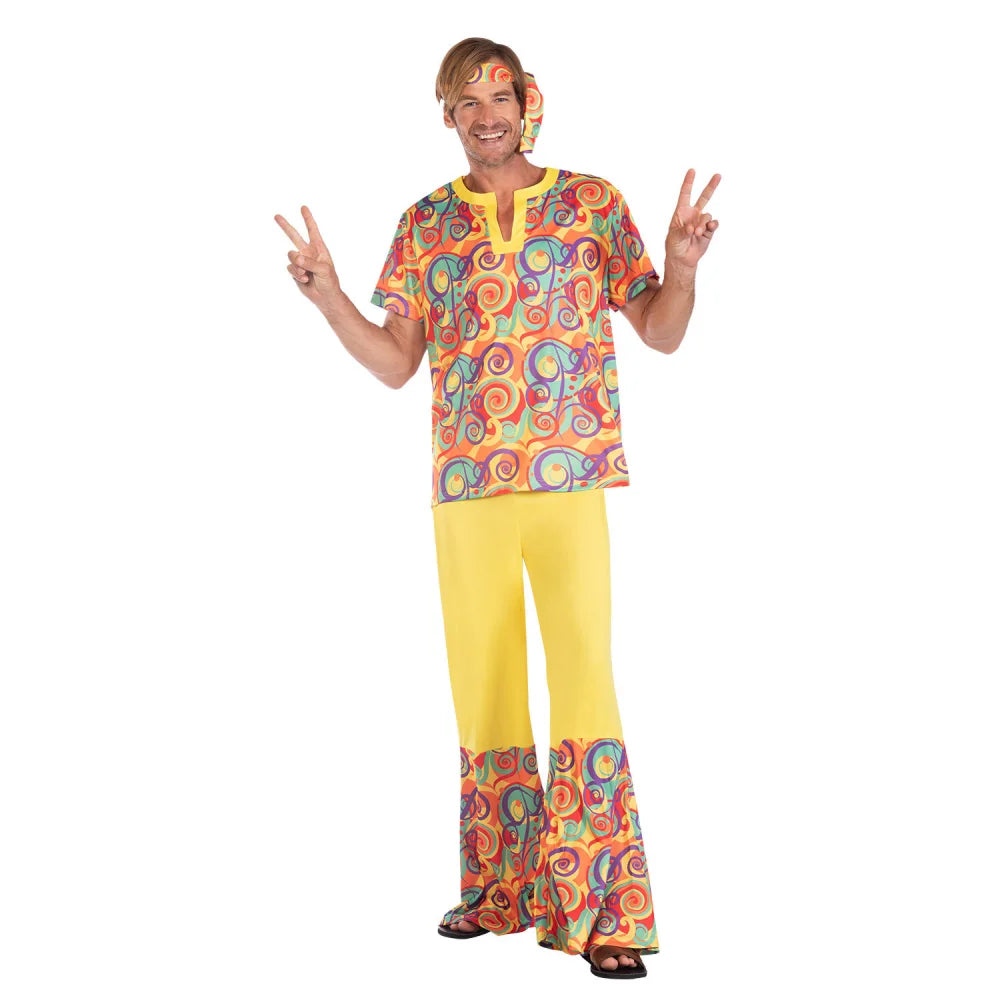 Couple Retro 60s 70s Hippie Cosplay Halloween Costume for Men Women Fancy Disguise Clothing Party Hippie Rock Disco Night Club