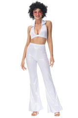 Woman Sexy 70s 80s Hippie Costume Carnival Halloween Party Vintage Rock Disco Fancy Dress Up Hippie Cosplay Jumpsuit