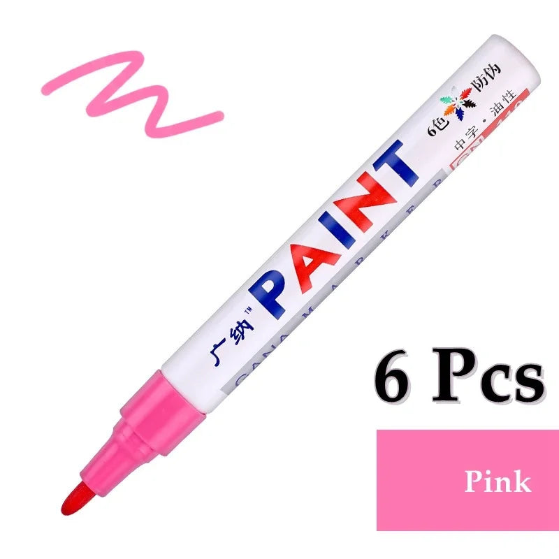 6 Pcs Colorful Permanent Paint Marker Waterproof White Markers tire tread rubber fabric Paint metal 12 Colors Paint Marker Pens