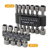 9PCS/14PCS Hex Socket Sleeve Nozzles Nut Driver Bit Set Hand Tools