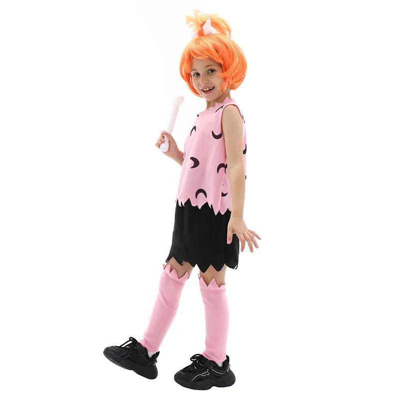 2025 New Arrival Unisex Boys Little Bam Bam Halloween Fancy Dress Up Kids Flint Stone Costume Pink Girls Pebble Costume