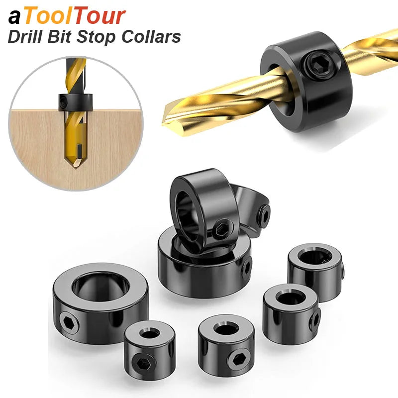 Drill Stoper Collar Set Stop Bit Ring Shaft Limit Metric Lock Steel Press Depth Ajustable Positioner Hole Guide Woodwork Tool