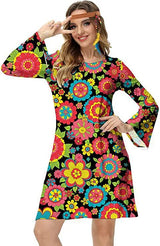 Hippie Costumes with Scarf for Women Male Carnival Halloween Vintage 70s 80s Rock Disco Cosplay Outfits Party Fantasia Dress Up