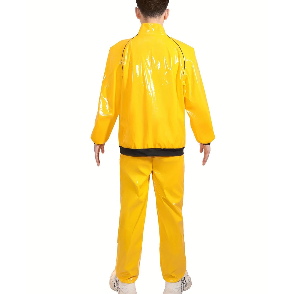 70S Disco Hippie Retro Cosplay Costume Hip Hop Windbreaker 80S Tracksuit Yellow Jacket Pants Hat Halloween Carnival Suit