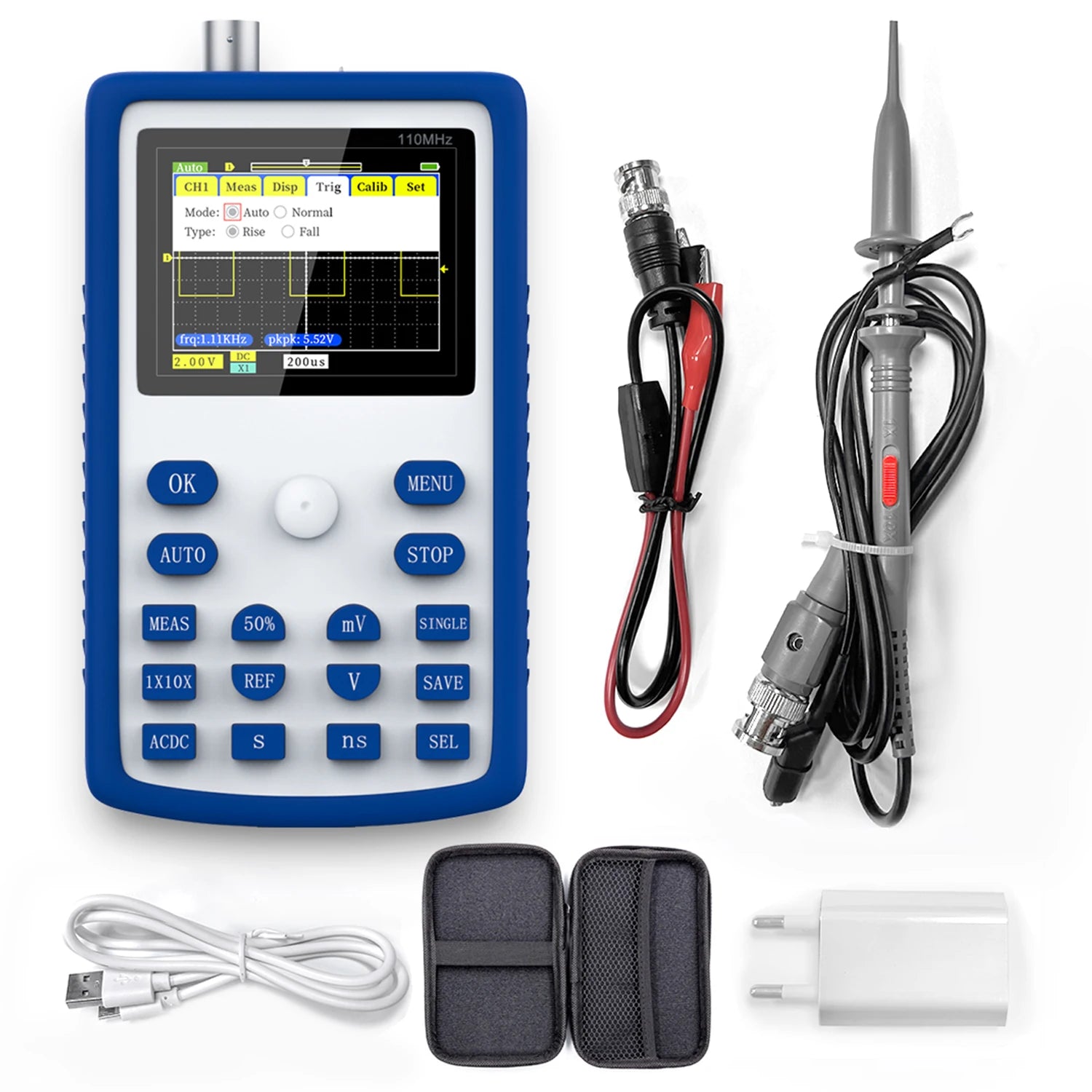 FNIRSI 1C15 Professional Digital Oscilloscope 110MHz Analog Bandwidth 500MS/s Sampling Rate Supports 1Khz Square Wave 400V