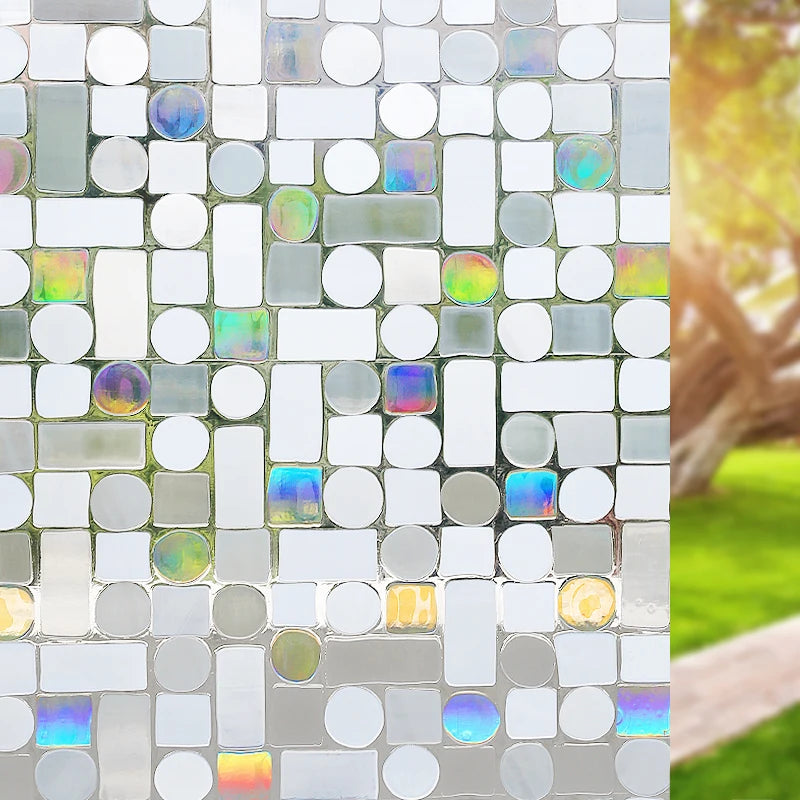Privacy Window Film Rainbow Window Cling 3D Decorative Window Vinyl Stained Glass Window Covering Non-Adhesive Film Sun UV