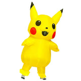 Inflatable Pikachu Costume Yellow Cartoon Character Outfit with Built-in Fan Funny Blow-up Suit for Halloween Cosplay Party