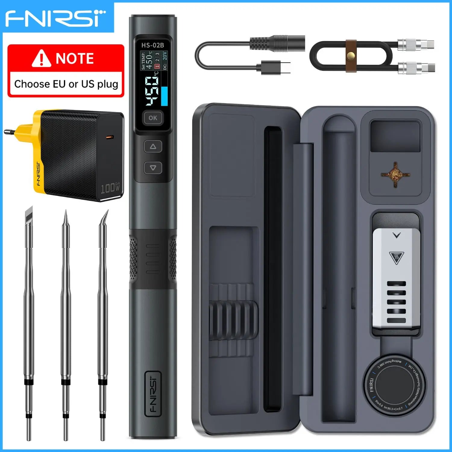 FNIRSI HS-02 Protable Heat Toolbox Kit 100W Power Adjustable Temperature Quick Heating Repair Equipment 100-450℃ for DIY Repair