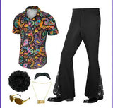 60s 70s Hippie Halloween Costume Sequins Pants Shirt Tops Bell Bottom Men's Flared Trouser Adult Disco Singer Dance Shiny Outfit