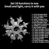 Portable EDC Multifunction Torque Snowflake Wrench Alloy Steel Hexagonal Universal 18-in-1 Octagonal Screwdriver Household Tool