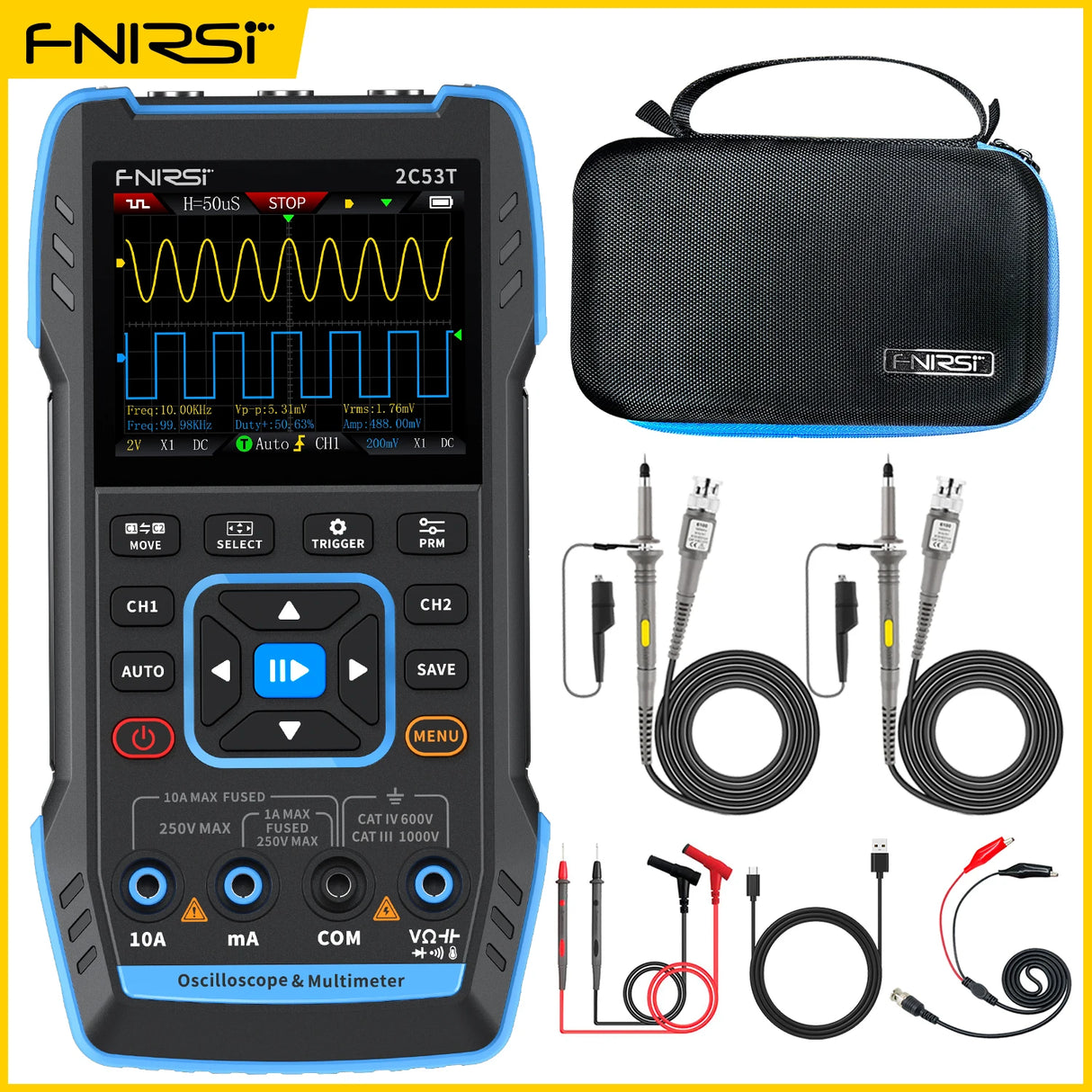 FNIRSI 2C23T 2C53T Upgrade 50MHz Handheld Digital Oscilloscope Multimeter Signal Generator  3 in 1 Dual Channel Automotive Tools