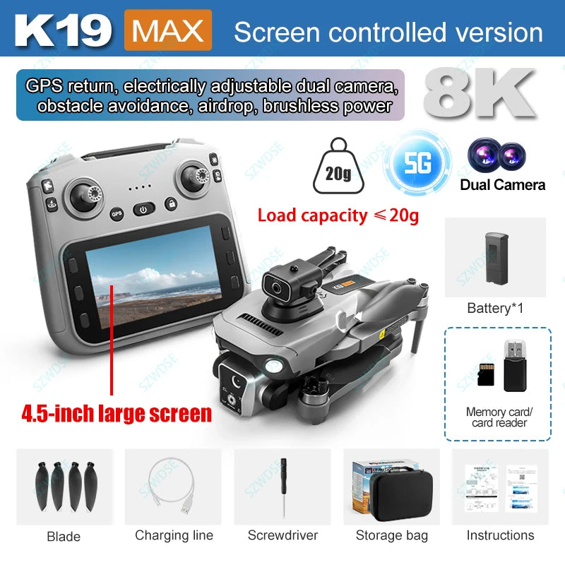 2026 K19 MAX GPS Drone Fishing Air Drop Automatic Turnaround 5G Screen Obstacle Avoidance Drone Professional Camera FPV Dron