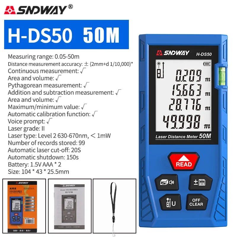 SNDWAY Laser Distance Meter Digital Range Finder 100m 70m 50m Rangefinder Trena Lazer Tape Measure Ruler Roulette Measurer Tool