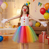 Funny Circus Clown Costume for Chicas Carnival Party Dresses Naughty Joker Cosplay Halloween Costume Enfant Fancy Tutu Dress Up