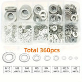 360/580pcs 304 Stainless Steel Flat Washers Set, Perfect For Home Decor, Factory Repair, Kitchens, Shops & More
