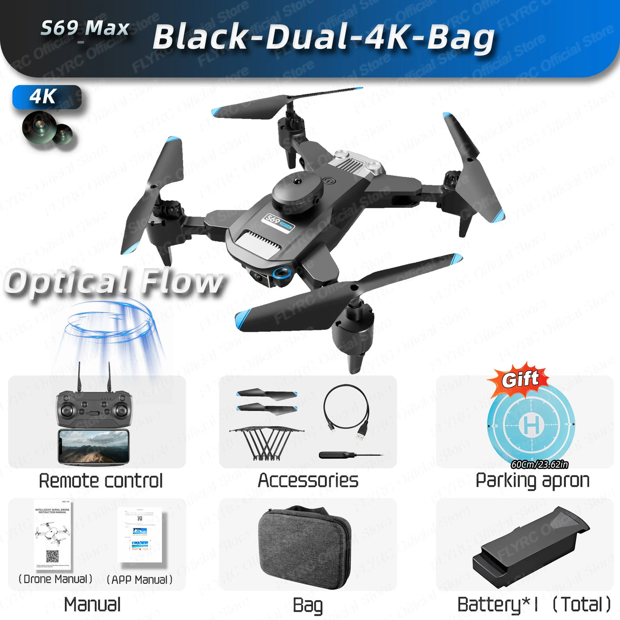 S69 Foldable Drone with 4K Dual HD Camera, Wide Angle, WiFi FPV, Altitude Hold, Professional RC Quadcopter, Gift for Kids Adults