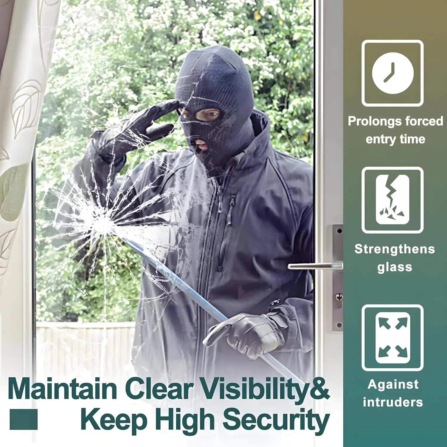 Clear Security and Safety Window Film Shatterproof Film for Glass Windows Anti Shatter Tempered Glass Cover Clings Film for Home