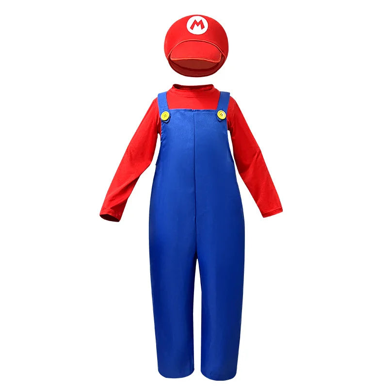 Plumber Costume Cosplay Outfit Bodysuit Children's Clothes Stage Performance Overalls Funny Sets Boy Girl Anime Role Play Outfit